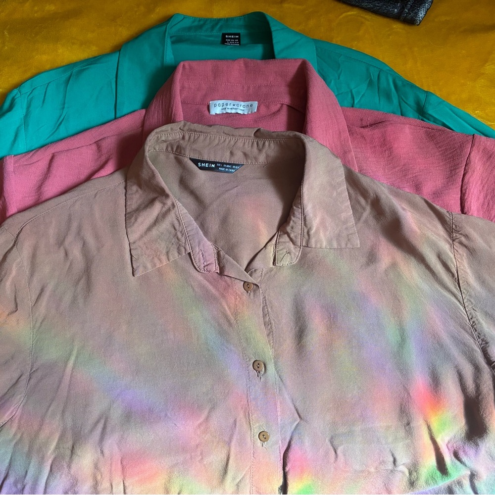Lot of 3 x Boxy Cropped Large Button-Up Short-Sleeved Shirts